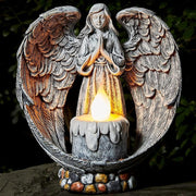 Resin Praying Wings Angel Figurines Solar Garden Statues Outdoor Sculptures For Cemetery Decorations